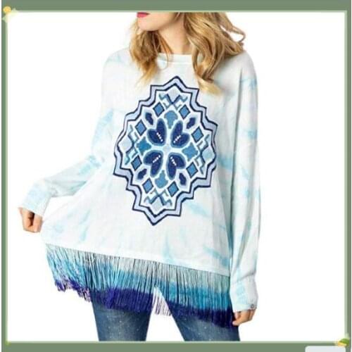 The new Spanish Desigual ladies spring and autumn style needle print tassel knitwear loose casual age-reducing sweater