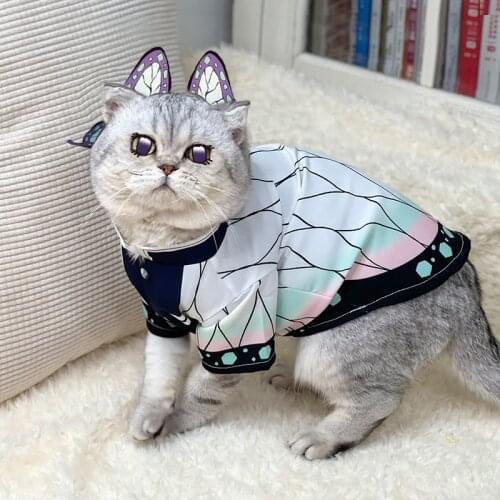 Anime Demon Slayer Kochou Shinobu Little Cat Clothes Hoodie Cosplay Costumes Spring Autumn Little Dog Pet supplies Xmas Gifts