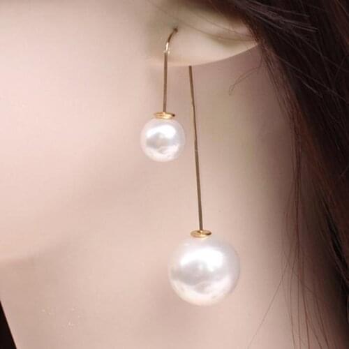 Hanging Dangle Women Earrings U-Shaped Hook Double Sided Pendant Mujer Earring White Pearl Earrings kolczyki pendientes