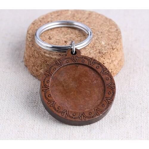 Reidgaller 3pcs FIt 25mm round glass cabochon keychain setting diy stainless steel key ring wood key chain base