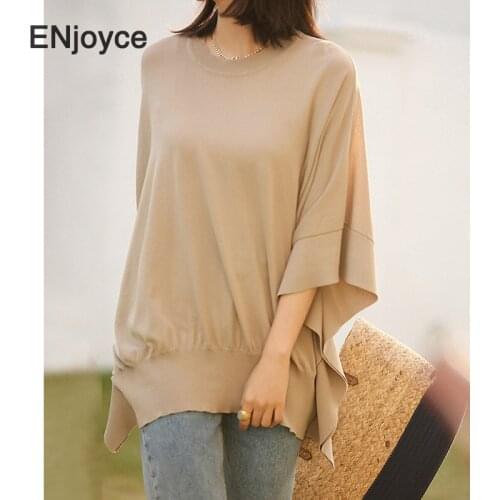 Spring Summer Transparent Loose Thin Sweater Women Korean Fashion Loose Lazy Style Three-quarter Sleeve Bat Knitted Shirt
