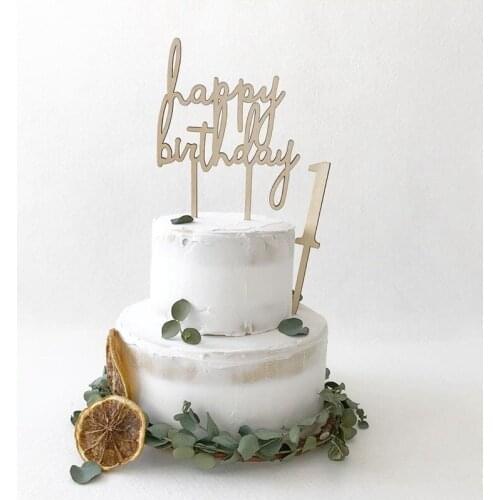 Korean Wooden Birthday Cake Toppers100 Days One Two Three Years Old Wedding Birthday Alphanumeric Cupcake Dessert Baking Supplie