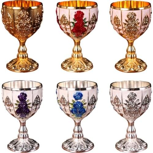 Vintage Classical Metal Wine Goblet Wine Glasses Embossed Cup Elegant Handmade Cup Glass Bar Parties European style Decor Gifts