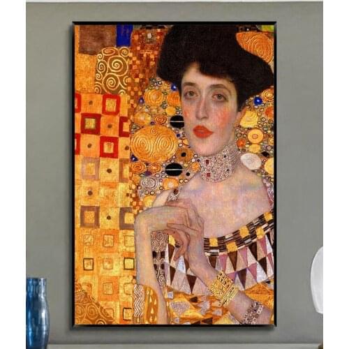 W219 Gustav Klimt - Adele Stretched Trend Beautiful Fashion High Score Film Silk Fabric Wall Poster Art Decor Sticker Bright