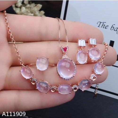 KJJEAXCMY boutique jewelry 925 sterling silver inlaid Natural Ross quartz Necklace Ring Earring Bracelet Suit Support detection
