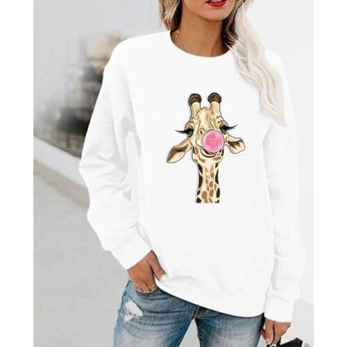 Giraffe Fun Pattern Printed Long Sleeve Hoodless Round Neck Aninaml Printing Sweatshirt Women Sweatshirt Hoodies Women