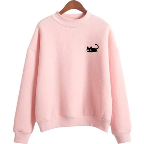 Women Sweatshirts Cartoon Cat Print Harakuju Hoodies 2020 Autumn Long Sleeve Turtleneck Kawaii Pullover Casual Cute Tracksuits