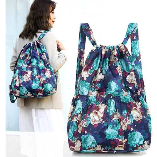 Flower Drawstring Backpack Women Fitness Outdoor Training Gym Bag Waterproof Beach Bags 2019 Oxford Drawstring Bag
