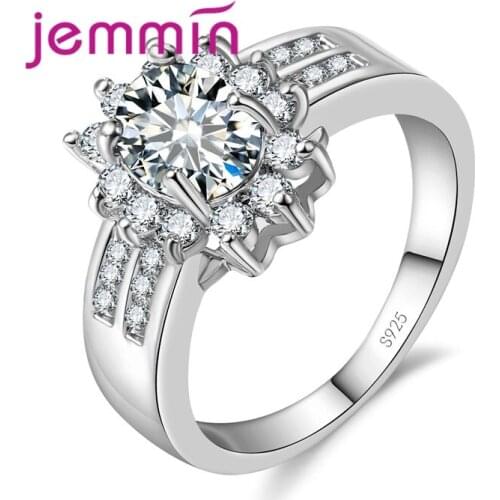 Top Quality 925 Sterling Silver Flower Ring Gorgeous Crystal Jewelry for Women Wedding Engagement 5 Color Option size 6-9