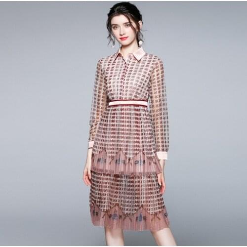 Spring Fall Runway Womens Long Sleeve V Neck Lace Up Slim Floral Print Vintage A-Line Elegant Irregular Office Party Dress
