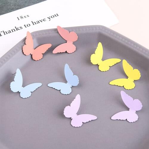 6pcs Korean style Candy Color Butterfly stud Earrings For Women Smart animal Spray Paint Sweet Wing Earrings jewelry material