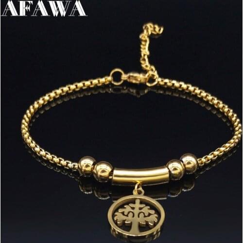 2021 Fashion Tree of Life Stainless Steel Chain Bracelet Women Gold Color Bracelet Charm Jewellery pulseras mujer moda B18430