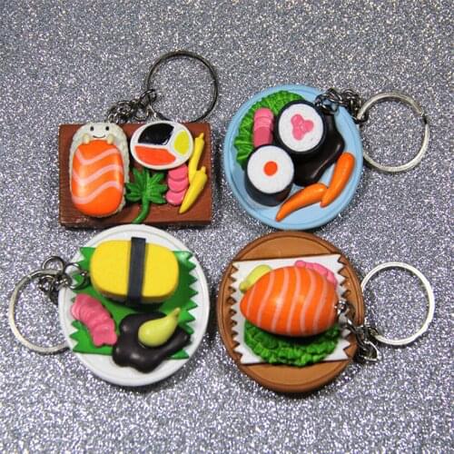 Random Style Creative Salmon Slices Sushi Shaped Keychain Funny Key Ring Food Simulation Pendant Key Ring Car Bag Accessories