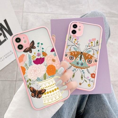 Flowers Butterfly Aesthetic Phone Case For iPhone 6s 7 8 plus 11 12 Pro Max X XS MAX XR SE 2020 Back Hard Shockproof Cover Funda
