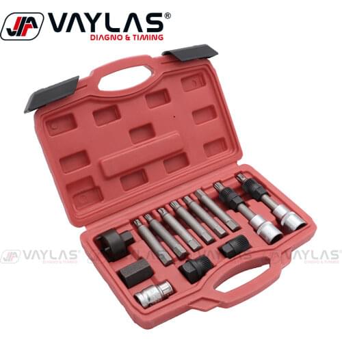 13Pcs Alternator Pulley Kit Generator Belt Removal Wrench Tools Set Generator Belt Reel Removal Tool for VW Audi A6 Volvo BMW