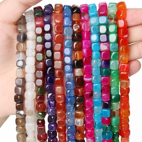 Natural Stone Dragon Veins Cube Agates Beads 8mm Loose Square Beads For Jewelry Making Diy Beads Accessories Supplier Wholesale