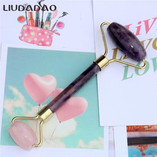 Newest Natural Amethyst Rose Quartz Face Rollers Massager Crystal Anti Wrinkle Facial Rollers Skin Care Massage Beauty Tools