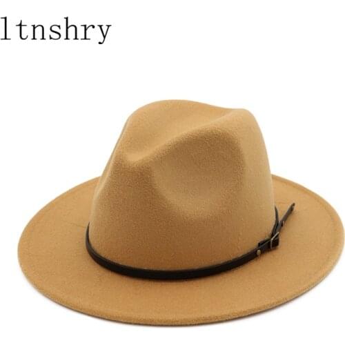 2019 Fashion Design Felt Cap Belt Women Warm Winter Wool Belt Cap Wide Brim Chapeu Feminino Cowboy Hat Jazz cap Unisex man hat