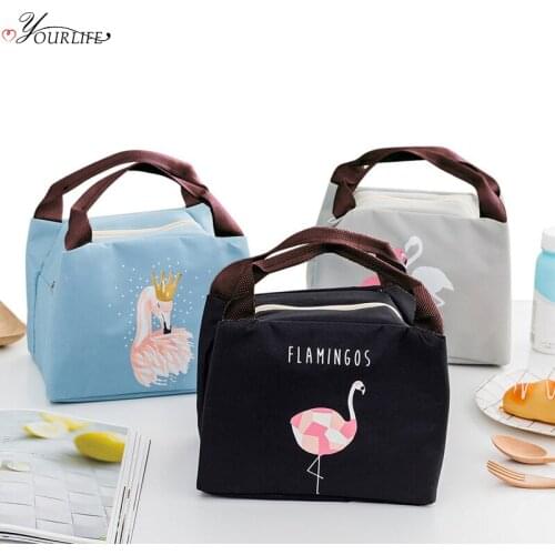 OYOURLIFE Cute Cartoon Flamingos Lunch Storage Bag Portable Outdoor Waterproof Dust-proof Insulation Picnic Bag Food Handbag