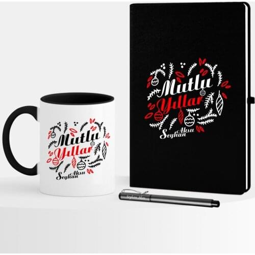 Personalized Christmas Happy birthday Themed Black Notebook Pen Mug Set-5