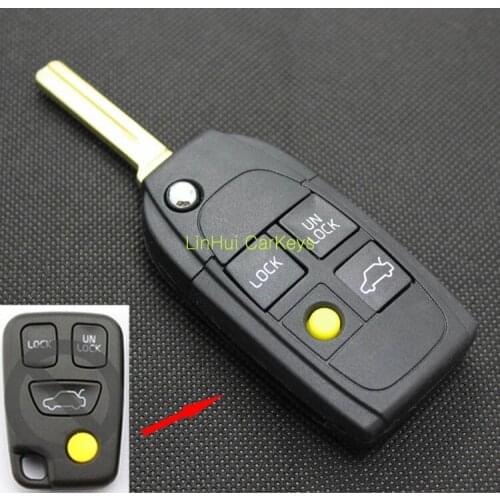 PINECONE for VOLVO XC90 S80 3+1 Yellow Buttons Uncut Brass Blade Modified Remote Blank ABS Key Shell 1 PC