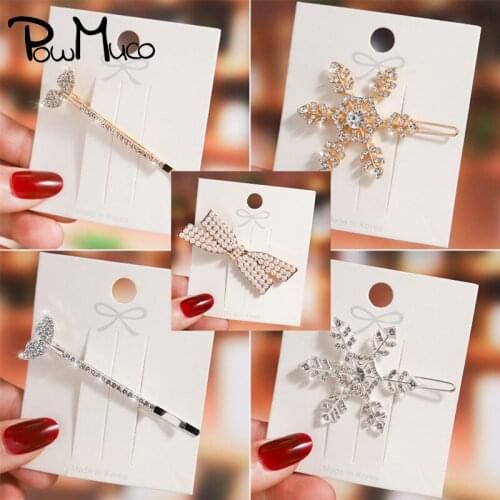 Powmuco Shining Rhinestone Mermaid Tail Hair Clip Cute Pearl Bowknot Hairpin DIY Handmade Headwear Accessories Bangs Barrettes
