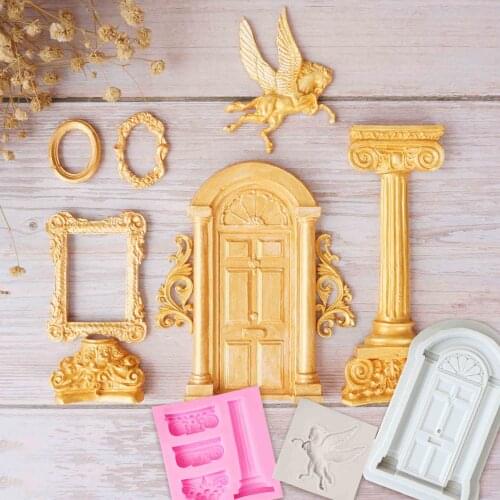 Roman column Pegasus horse European Pattern door mirror Silicone Mold Sugarcraft Fondant Mousse Cake Decorating Chocolate party