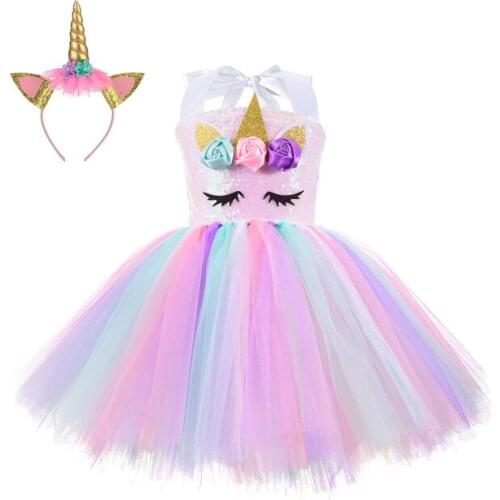 Christmas Sequined Unicorn Costume Girls 2 Color RainbowTutu Skirt Children Princess Pettiskirt for Birthday Party