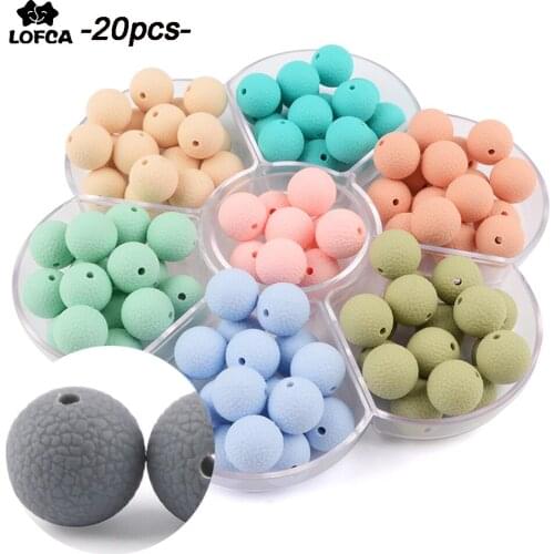 LOFCA 15mm 20pcs/lot Silicone Leather Look Beads Teething Beads Nursing DIY Chewable Colorful Teething For Infant Baby
