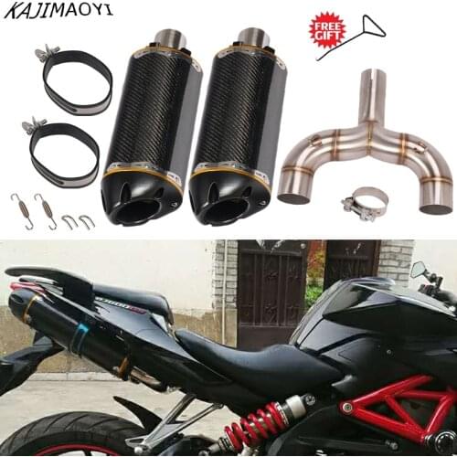 Slip On For Benelli Huanglong 600 Bj600 Tnt600 Motorcycle Exhaust Modified Middle Link Pipe Carbon Fiber Double Outlet Muffler