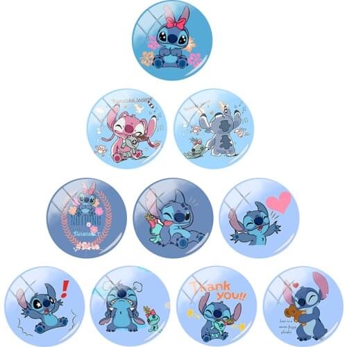 Disney New Stitch Animation Pattern 12mm/15mm/16mm/18mm Photo Glass Cabochon Dome Flat Back DIY Jewelry Creation for Friends