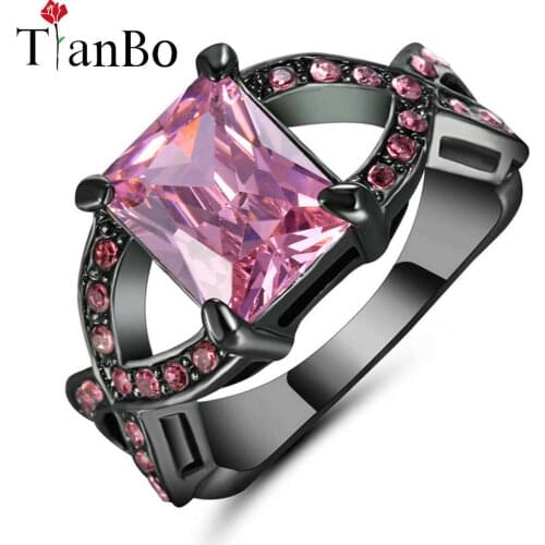 TianBo Fashion Excellent Jewelry Pink / Green Zircon Gold Colour Dazzling Unlimited Gift Wedding Bride Ring for Women Size 8