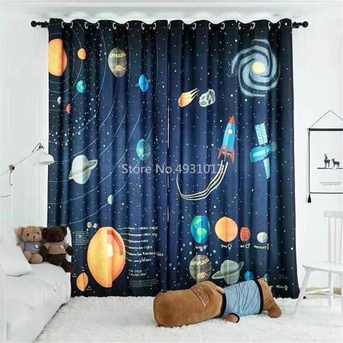 Livingroom Bedroom Space Rocket Printing Curtain Is Suitable for Living Room, Bedroom Kitchen Home Decoration Childrens Curtain