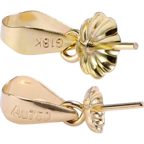 G18K yellow gold pinch bail pendant clasp connector,flower bead caps for DIY jewelry making necklace pendants charms
