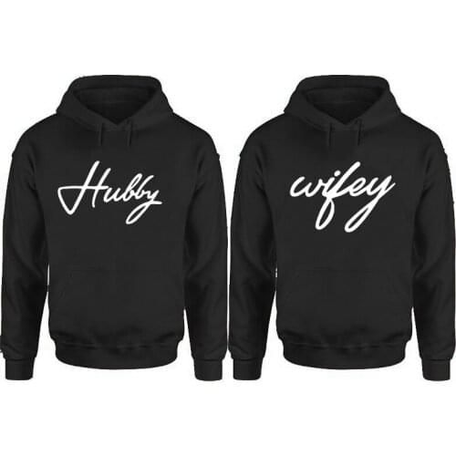 Womens Hoodies Matching Sweatshirt Hubby and Wifey Couple Valentine Day Classic Streetwear Pink Clothing