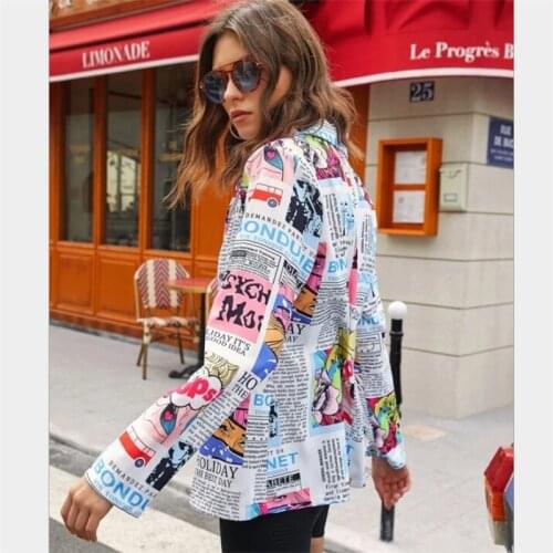 Women Small Suit Jacket Print Leisure Time Blazer One Button Single Layer Baggless Printing Coat Clothing
