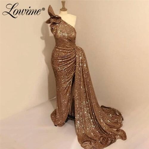 2021 Long Mermaid Prom Dresses One Shoulder Customized Sequins Evening Dress Party Gowns Vestidos De Festa Dubai Wear Women