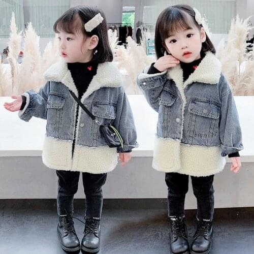 Winter Baby Girl Coat Denim Jacket Plush lining Cowboy jacket Thicken Warm Toddler Girls Outerwear Kids Infant Parka Clothes