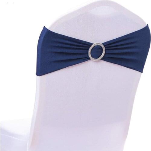 100pcs Spandex Chair Cover Stretch Band With Round Buckle Sashes Bow For Wedding Banquet Decoration