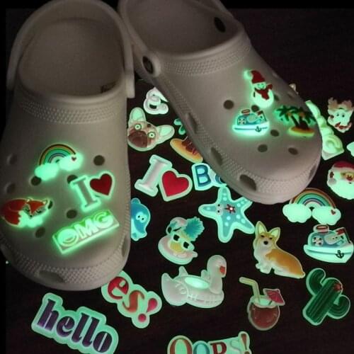 1000pcs Fluorescence PVC Croc Shoe Charms Accessories Decorations Glow Animals Christmas Luminou Jibz For Croc Charms Kids Gift