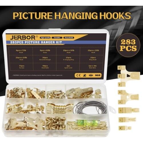 283pcs Picture Hangers Photo Frame Wooden Frame Picture Hook with Large and Varied Accessories Wire Rope Screws Nails