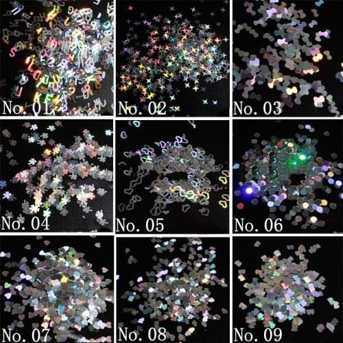 45 Various Styles Laser Silver Sequins for Nail Face Hair Eye Arts Crafts Tumblers Schools Paper Glass Decorations DIY Projects