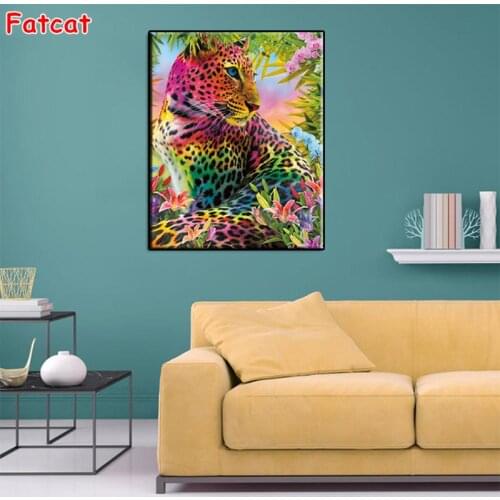 5d diy diamond painting Modern animal art, colorful leopard,flower diamond painting cross stitch embroidery diamond round PP2225