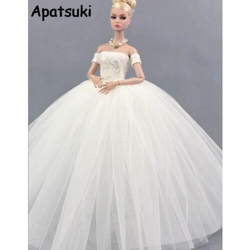 White 1/6 Wedding Dress for Barbie Doll Princess Evening Party Clothes Wears Long Dress Clothes for Barbie Doll Accessories