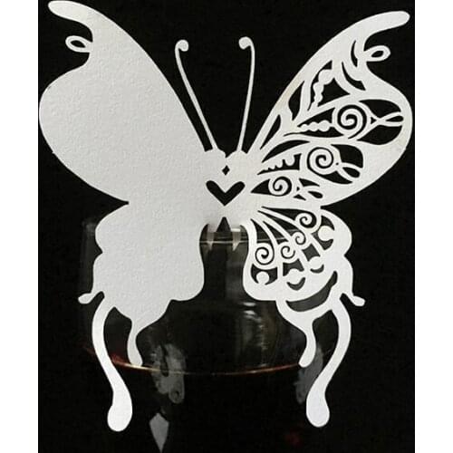 Free Shipping 500PCS/LOT Butterfly Laser Cutting Wine Glass Card Paper Cup Place Card Wedding Favors & Gifts