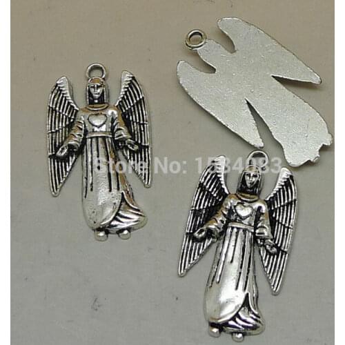 Free shipping Love angel wings charm pendant 5pcs 27*16mm antique silver fit bracelet necklace diy metal jewelry making