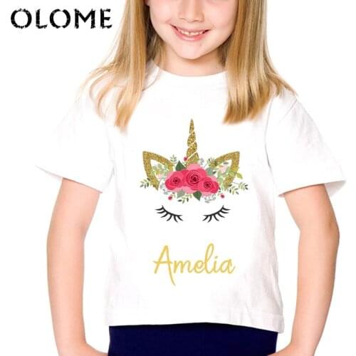 Children Cute Flower Unicorn Face Harajuku T shirts Baby Boys/Girls Summer White O-Neck T-shirt Kids Casual Clothes tops,KTP6488