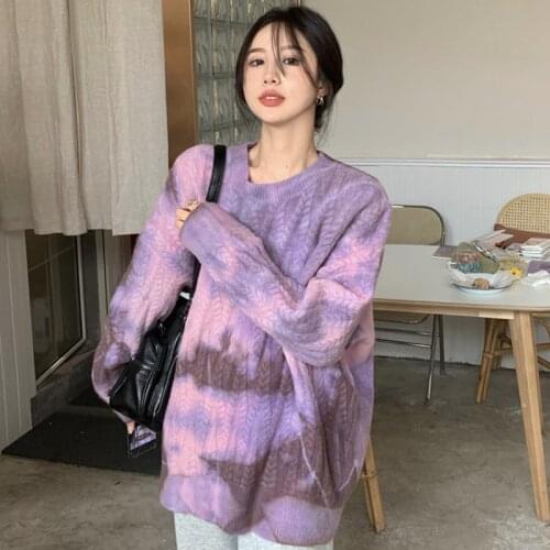 [EWQ] 2020 Winter Women New Gentle Casual Round Neck Loose Soft Minimalist Panelled Long Sleeve Pullover Knitting Sweater C611