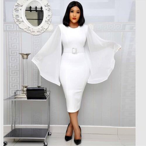 Flare Sleeve Femme Robe African Dresses For Women Solid Bodycon Sexy Office Lady Party Dress Vestidos High Quality