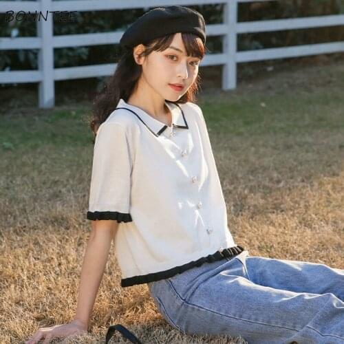 T-shirts Women College Style Sweet Cute Crop Top Summer Thin Schoolgirls All-match Edible Tree Fungus Casual BF Office Leisure